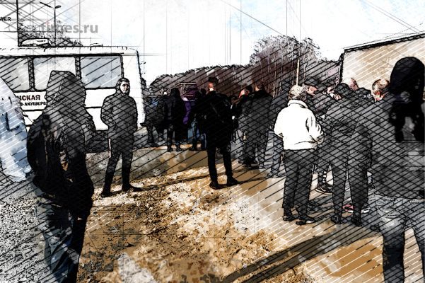 На въезде в Орловскую область люди ждут медосмотра в огромной очереди без соблюдения дистанции