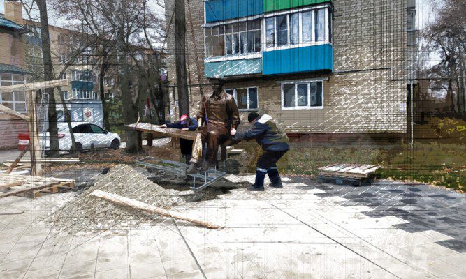 В Ливнах устанавили скульптуру бронзового рабочего