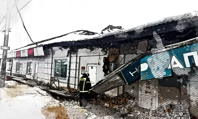 В Малоархангельске крыша здания не выдержала тяжести снега