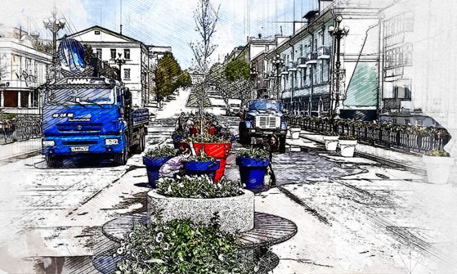 В Орле на Ленинском мосту установили светящиеся вазоны